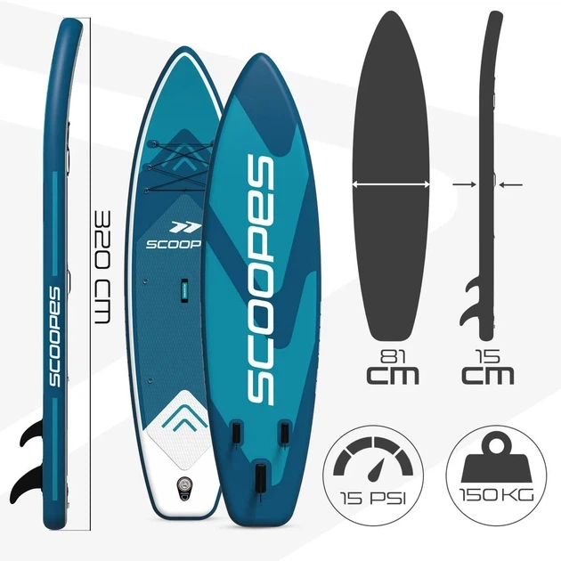 Надувная SUP доска Scoopes Velo 320 см 2в1 (SUP+каяк) с веслом, сиденьем, насосом и комплектом аксессуаров - изображение 4