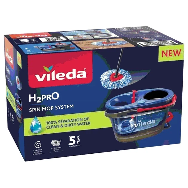 Набір для прибирання Vileda H2prO Spin Mop & Bucket System 178332 – швабра + відро з двокамерною технологією, розподіл чистої та брудної води - Фото 11 Набір для прибирання Vileda H2prO Spin Mop & Bucket System 178332 – швабра + відро з двокамерною технологією, розподіл чистої та брудної води - зображення 11