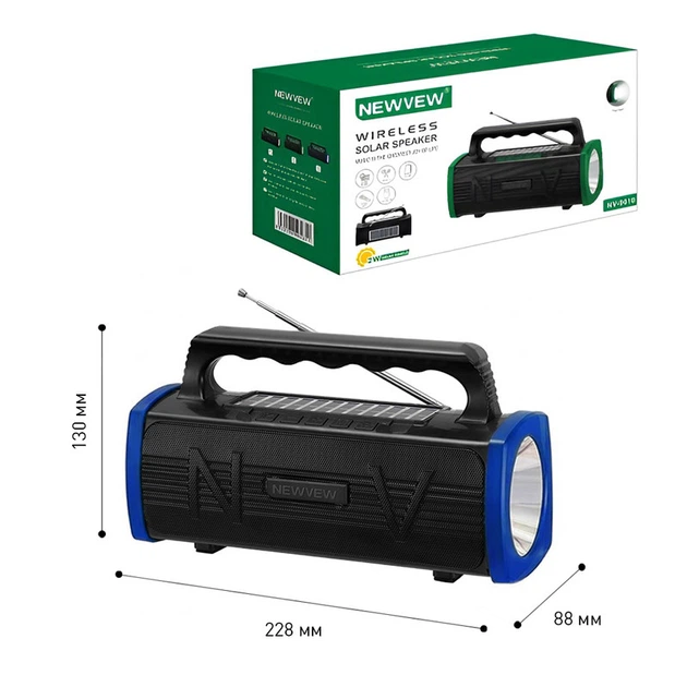 Портативна колонка з ліхтарем NEWVEW NV-9010 Solar Panel/BT/USB/TF/FM Blue - Фото 4 Портативна колонка з ліхтарем NEWVEW NV-9010 Solar Panel/BT/USB/TF/FM Blue - зображення 4