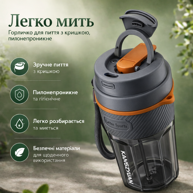 Кружка для кофе и чая с собой 550 мл KANGZYUAN, стакан для воды из тритана с крышкой, серая - Фото 5 Кружка для кофе и чая с собой 550 мл KANGZYUAN, стакан для воды из тритана с крышкой, серая - изображение 5