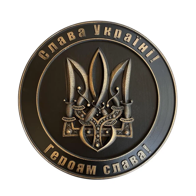 Настенное панно Герб Украины Трезубец круглое 35х35 см Темно-коричневое - Фото 1 Настенное панно Герб Украины Трезубец круглое 35х35 см Темно-коричневое - изображение 1