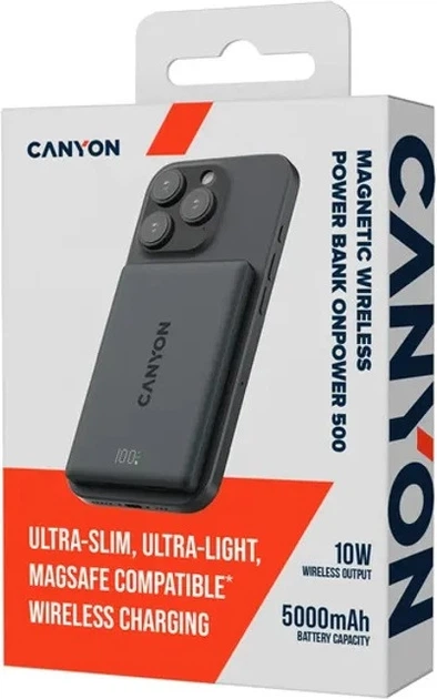 Powerbank Canyon OnPower 500 Magnetic 5000 mAh 20W Interstellar Black (CNS-CPB500B) - obraz 2