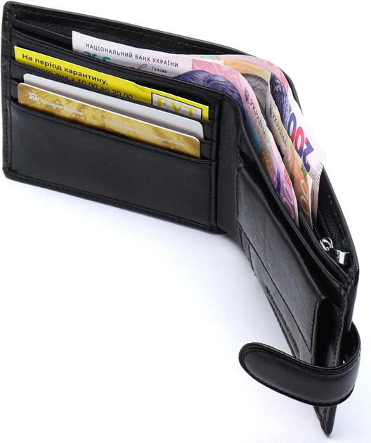 Шкіряне чоловіче портмоне на кнопці ST Leather ST104 Чорний - Фото 6 Шкіряне чоловіче портмоне на кнопці ST Leather ST104 Чорний - зображення 6