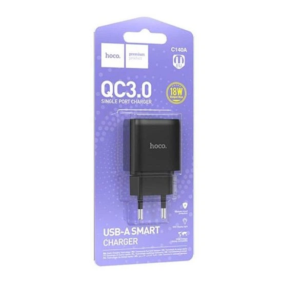 Сетевое зарядное устройство Hoco C140A Smart QC3.0 18W USB-A Черный - Фото 4 Сетевое зарядное устройство Hoco C140A Smart QC3.0 18W USB-A Черный - изображение 4