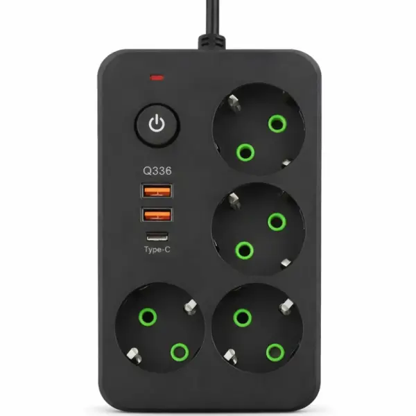 Сітковий фільтр-підовжувач 4 розетки 2 USB-A+1 USB Type-C на 5 метрів, чорний(HP-5-48)(WB) - Фото 1 Сітковий фільтр-підовжувач 4 розетки 2 USB-A+1 USB Type-C на 5 метрів, чорний(HP-5-48)(WB) - зображення 1