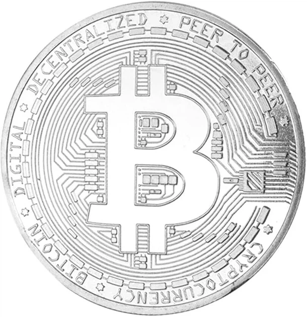 Сувенирная серебристая монета Биткоин (Bitcoin, BTC) на подарок в капсуле - изображение 10