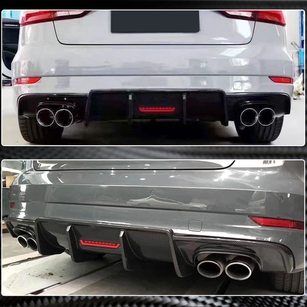 Диффузор заднего бампера V3 (для S-Line Sedan 2017-2020, Карбон) для Ауди A3 - изображение 4