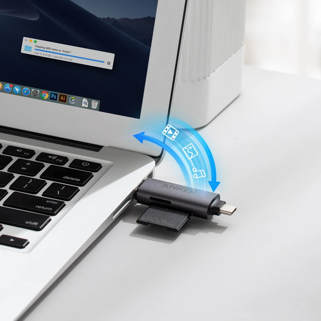 Кардрідер Anker USB-C та USB 3.0 SD, PowerExpand+ 2-в-1 з двома роз'ємами для карт пам'яті - зображення 8