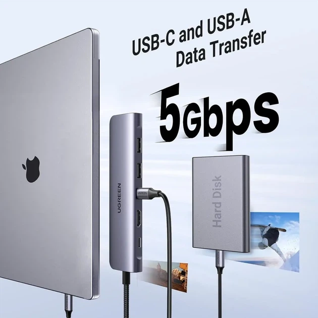 Хаб USB-C 7-в-1 UGREEN CM195 з HDMI 4K та Power Delivery 100Вт сірий - Фото 5 Хаб USB-C 7-в-1 UGREEN CM195 з HDMI 4K та Power Delivery 100Вт сірий - зображення 5