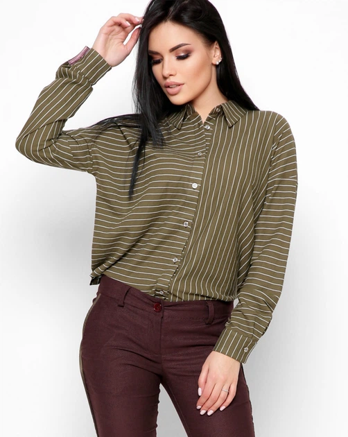 Рубашка oversize в полоску 32708 G&M xp-1714 L Размер цвет Зеленый - Фото 2 Рубашка oversize в полоску 32708 G&M xp-1714 L Размер цвет Зеленый - изображение 2