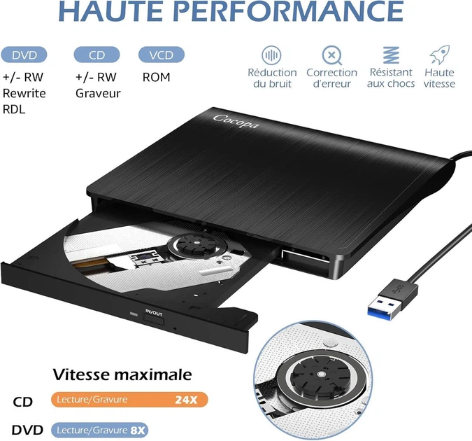Зовнішній CD/DVD Привід USB 3.0, Портативний RW/ROM для PC, Macbook, iMac - Фото 7 Зовнішній CD/DVD Привід USB 3.0, Портативний RW/ROM для PC, Macbook, iMac - изображение 7