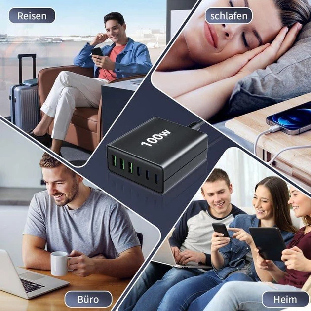 Зарядний пристрій USB-C 100W, 6-портовий швидкий адаптер для смартфонів і планшетів - Фото 3 Зарядний пристрій USB-C 100W, 6-портовий швидкий адаптер для смартфонів і планшетів - изображение 3