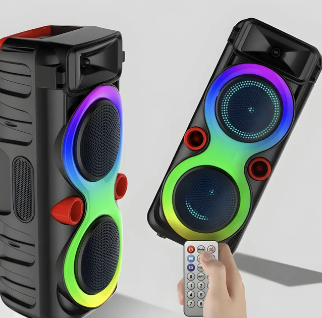 Портативная Bluetooth колонка 2х8″ с проводным микрофоном и RGB подсветкой ZQS8275 40W - изображение 4