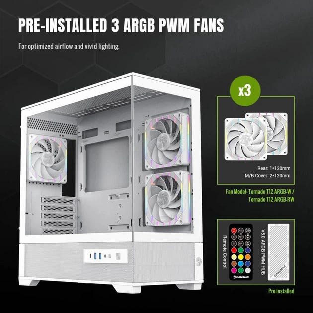 Корпус GameMax Vista 2 M Tempered Glass без БЖ White (VISTA 2 MW) - зображення 13