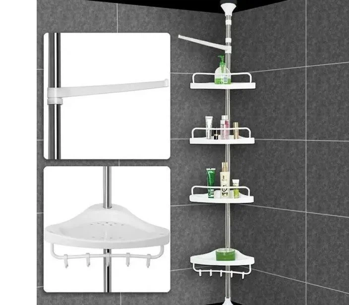 Угловая полка для ванной комнаты 33/21.5 см Multi Corner Shelf, 4 яруса, нагрузкой до 15 кг, металлическая, белая - изображение 4