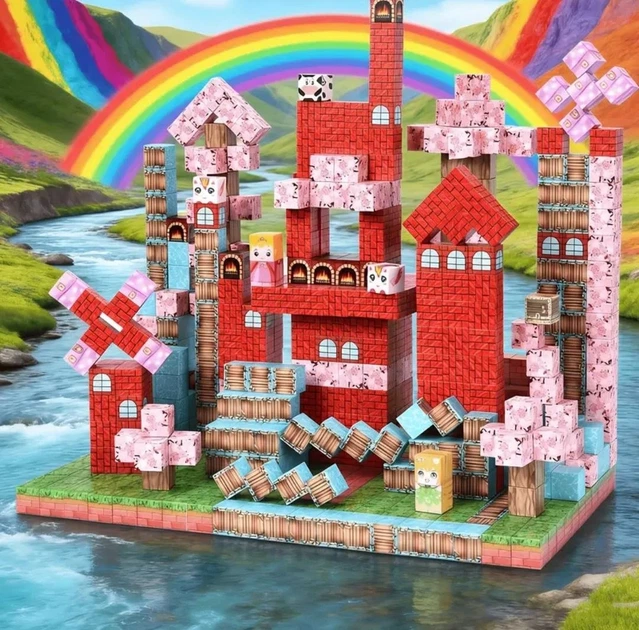 Магнитный конструктор Minecraft Уютный дом с сакурой 100 кубиков, набор блоков майнкрафт для детей STEM развитие - изображение 5