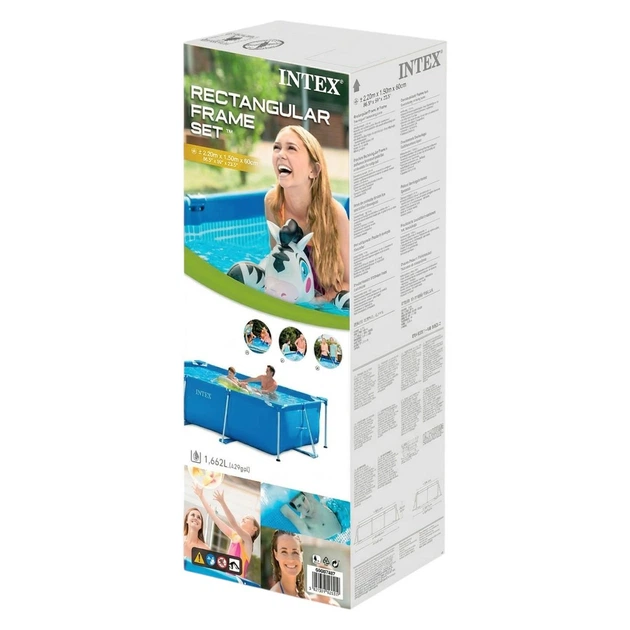 Каркасный прямоугольный бассейн Intex 28270, объёмом 1662 л, размером 220×150×60 см, трёхслойный ПВХ и металлические трубы, синий - Фото 2 Каркасный прямоугольный бассейн Intex 28270, объёмом 1662 л, размером 220×150×60 см, трёхслойный ПВХ и металлические трубы, синий - изображение 2