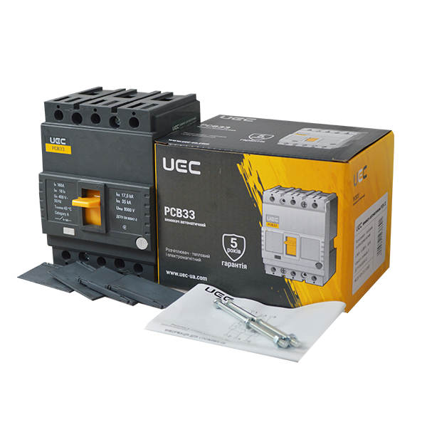 Автоматичний вимикач PCB33 3P 160A 35кА UEC - Фото 2 Автоматичний вимикач PCB33 3P 160A 35кА UEC - зображення 2