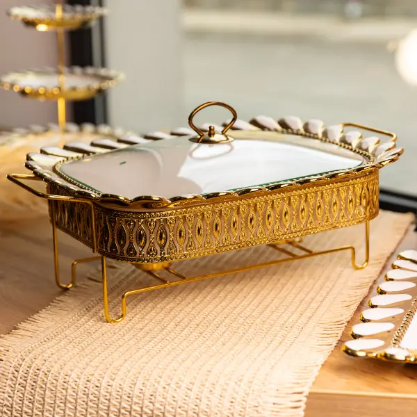 Мармит мармитница фарфоровая Tiffany 2 л квадратная • со стеклянной крышкой на металлической подставке с подогревом HoReCa • поддерживает температуру блюд Yiwu - изображение 2