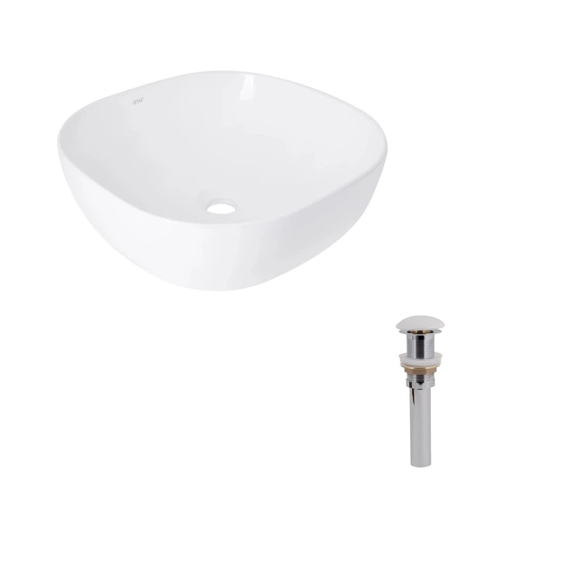 Раковина накладная 400x400x140 мм, Qtap Kolibri White + Донный клапан Pop-up PU02 - Фото 1 Раковина накладная 400x400x140 мм, Qtap Kolibri White + Донный клапан Pop-up PU02 - изображение 1