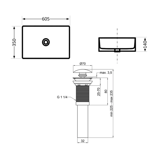 Раковина накладная Qtap Tern 610x350x135 мм, Marble, прямоугольная, с донным клапаном QTTER188MR49791 - изображение 2