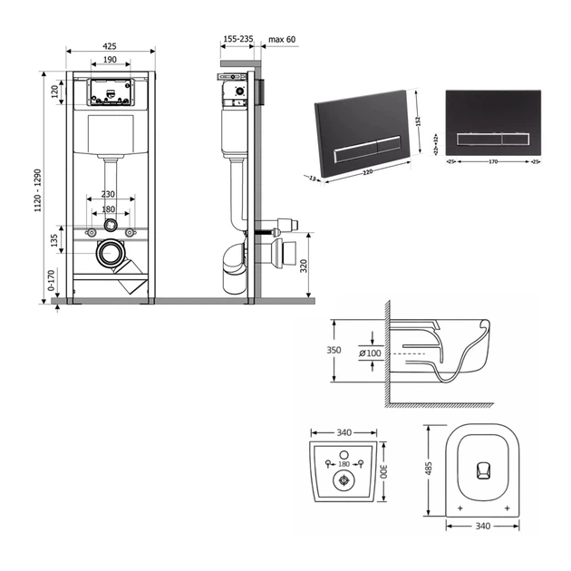 Готовое решение Qtap для ванной комнаты: подвесной унитаз Gemini Ultra Quiet 485×340×350+ комплект инсталляции Nest 4в1 (линейная клавиша Matt Black) - Фото 2 Готовое решение Qtap для ванной комнаты: подвесной унитаз Gemini Ultra Quiet 485×340×350+ комплект инсталляции Nest 4в1 (линейная клавиша Matt Black) - изображение 2