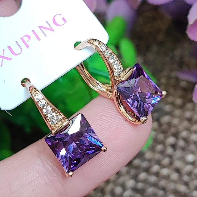 Сережки Xuping довжина 1.9см ширина 9мм медичне золото позолота 18К с1400 - зображення 2