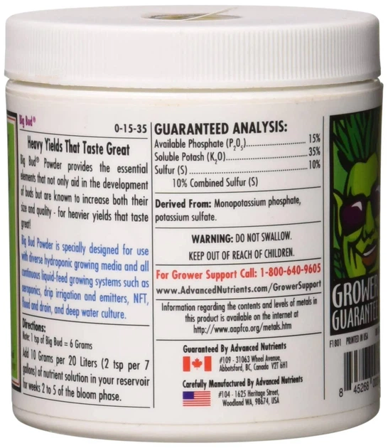 Сухий стимулятор цвітіння Big Bud Powder Advanced Nutrients 500g - Фото 3 Сухий стимулятор цвітіння Big Bud Powder Advanced Nutrients 500g - изображение 3