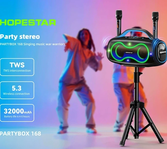 Портативна Bluetooth колонка 400 Вт 6 9 кг з RGB підсвічуванням для вечірок Hopestar Party 168 чорна - зображення 4