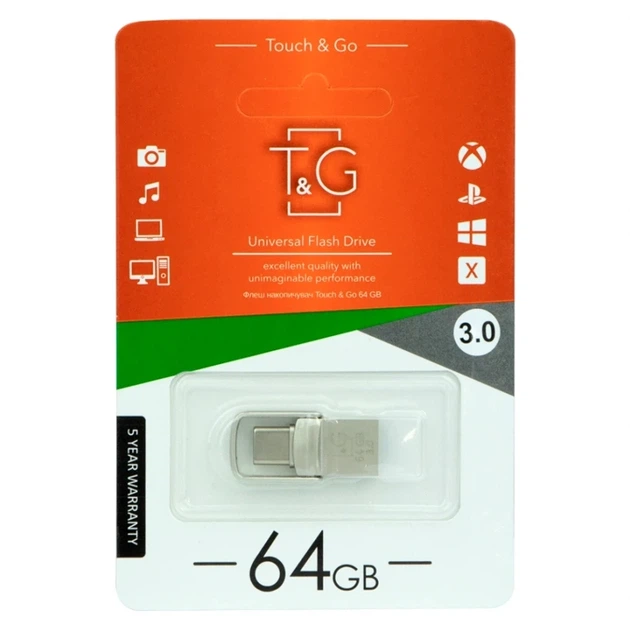 USB флешка OTG T&G 64GB Type C 3.0 металева для передачі даних між пристроями з високим об'ємом пам'яті - зображення 2
