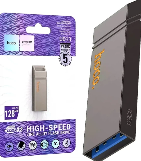 Флеш-накопитель USB 3.2 128GB влагозащищенный ударопрочный металлический Hoco UD13 Clever серый - Фото 6 Флеш-накопитель USB 3.2 128GB влагозащищенный ударопрочный металлический Hoco UD13 Clever серый - изображение 6