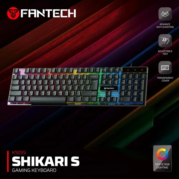 Ігрова клавіатура Fantech Shikari S K515S мембранна з RGB підсвічуванням для ПК та ігор з комфортним відгуком - Фото 5 Ігрова клавіатура Fantech Shikari S K515S мембранна з RGB підсвічуванням для ПК та ігор з комфортним відгуком - зображення 5