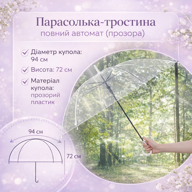 Зонт-трость полный автомат (прозрачный) - изображение 3