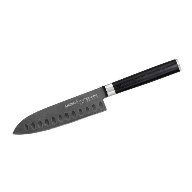 Ніж кухонний Сантоку з жолобчастою лінією леза 138 мм Samura Mo-V Stonewash (SM-0093B) - Фото 1 Ніж кухонний Сантоку з жолобчастою лінією леза 138 мм Samura Mo-V Stonewash (SM-0093B) - зображення 1