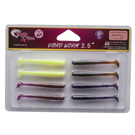 Приманка Vibro worm 2.5'' кальмар MIX 8 шт/уп 81-65-M125-6 Crazyfish - зображення 2