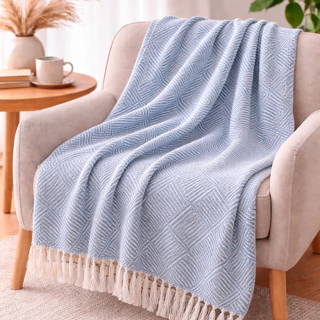 Плед бавовняний Паркет блакитний Love You 200 x 220 см - зображення 4