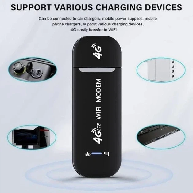 Модем Wi-Fi LTE 4G / 150 Mbps / Бездротовий / USB / Чорний - зображення 4