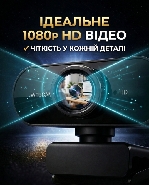 Вебкамера HD 1080p з мікрофоном веб-камера для комп’ютера ПК ноутбука веб камера USB 33 fps вебка фіксований фокус для Zoom відеоконференцій стриму навчання з кріпленням прищіпкою і штативом + мікрофібра Windows Android Mac Black (QE8) (000005) - зображення 3
