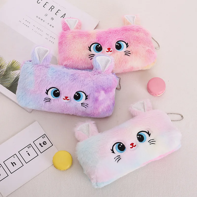 Пенал косметичка Kawaii Cat Плюшевий Фіолетовий на блискавці - Фото 4 Пенал косметичка Kawaii Cat Плюшевий Фіолетовий на блискавці - зображення 4