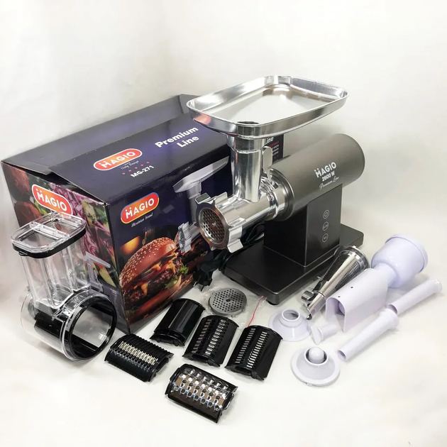 Мясорубка электрическая MAGIO 2600 Вт с реверсом, овощерезкой, насадкой для томатов и 3 решетками для фарша - изображение 2
