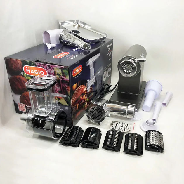 Мясорубка электрическая MAGIO 2600 Вт с реверсом, овощерезкой, насадкой для томатов и 3 решетками для фарша - изображение 4