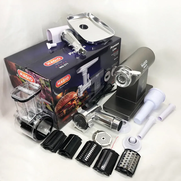 Мясорубка электрическая MAGIO 2600 Вт с реверсом, овощерезкой, насадкой для томатов и 3 решетками для фарша - изображение 8