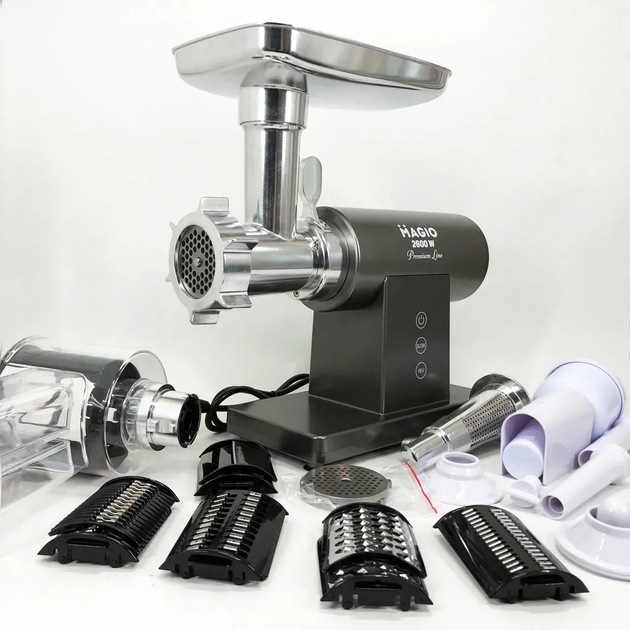 Мясорубка электрическая MAGIO 2600 Вт с реверсом, овощерезкой, насадкой для томатов и 3 решетками для фарша - изображение 10