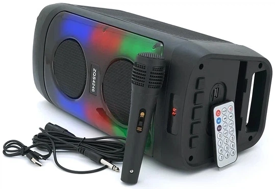 Портативна колонка ZQS4246 30W Bluetooth із мікрофоном TWS, FM радіо, USB TF AUX, LED підсвітка, акустика для караоке та вечірок з пультом - зображення 2