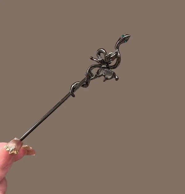 Шпилька для волос змея металлическая 18 см, hair stick для пучка, готический аксессуар - изображение 4