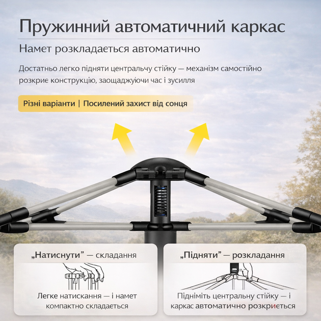Намет автоматичний 4-місний з навісом «Червоний Жук» — 210х210х140 см - Фото 4 Намет автоматичний 4-місний з навісом «Червоний Жук» — 210х210х140 см - зображення 4