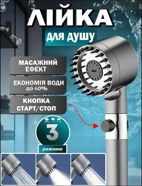 Насадка для душа с фильтром и сильным напором воды с массажной щеткой AND-907 - изображение 5