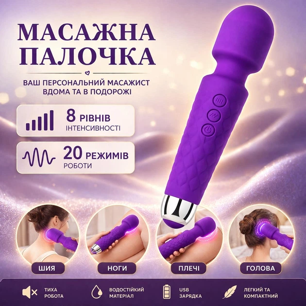 Електричний масажер: вібро-масажна палочка для всього тіла, плечей, голови та ніг з 20 функціями, 8 режимами та гнучкою головкою, фіолетова (GT71H) - Фото 1 Електричний масажер: вібро-масажна палочка для всього тіла, плечей, голови та ніг з 20 функціями, 8 режимами та гнучкою головкою, фіолетова (GT71H) - зображення 1