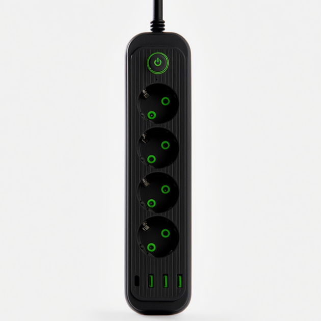 Мережевий фільтр-подовжувач 5 розеток 3xUSB-A 1xUSB-C 5м чорний HP-5-40 - Фото 1 Мережевий фільтр-подовжувач 5 розеток 3xUSB-A 1xUSB-C 5м чорний HP-5-40 - изображение 1