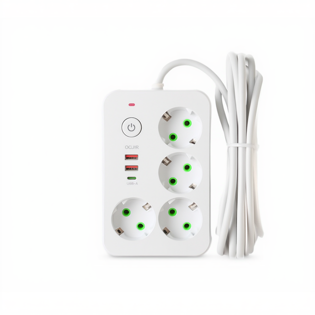Мережевий фільтр-подовжувач 4 розетки 2xUSB-A 1xUSB-C 3м білий HP-5-45 - изображение 2